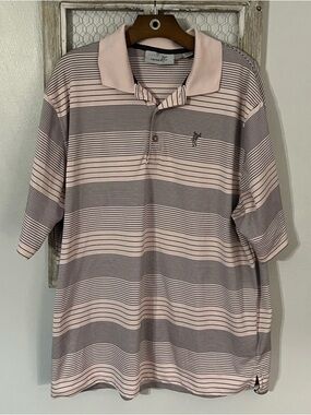 Ashworth Men’s Pink and Brown Striped Polo